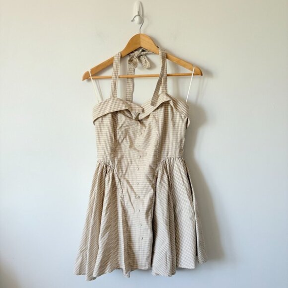 Zara Check Halter Dress NWT Beige White Size Large - Picture 8 of 13